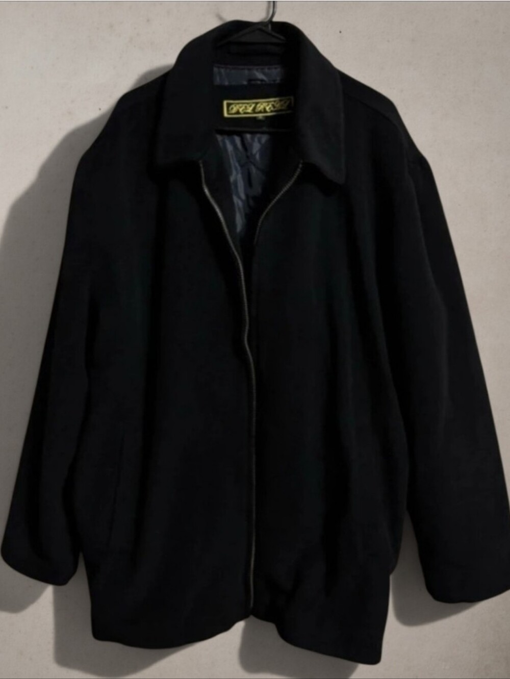 DEL REY Men’s XL Black Quilted Lined Zip Front Coat Jacket Gold Hardware